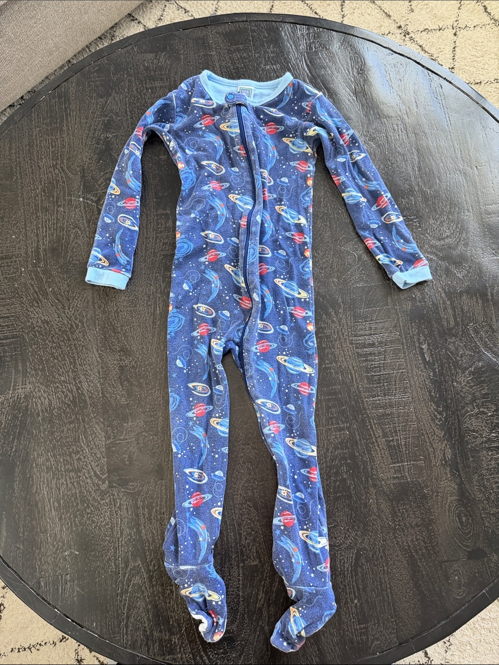 Little Me Blue Space-Print Footed One-Piece